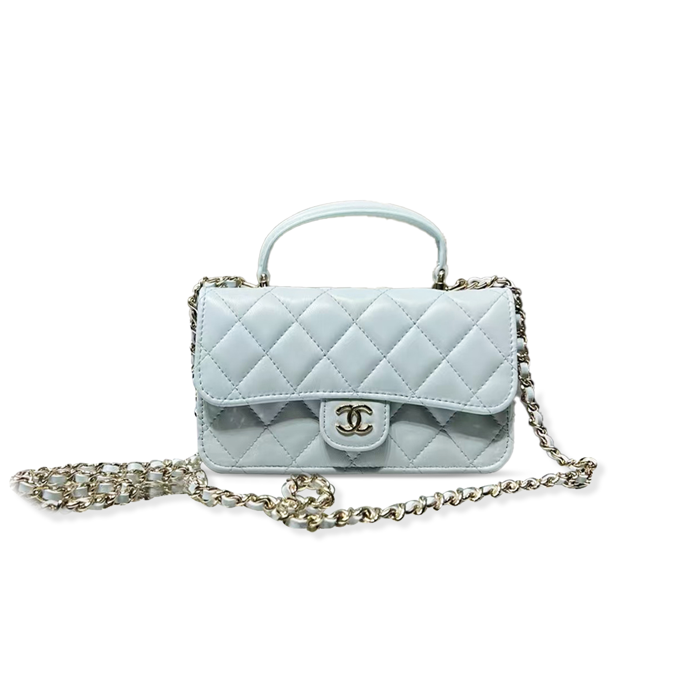 Ch*el mini top handle flap bag with chain quilted lambskin ap3226 (17.2*10*3.3cm)